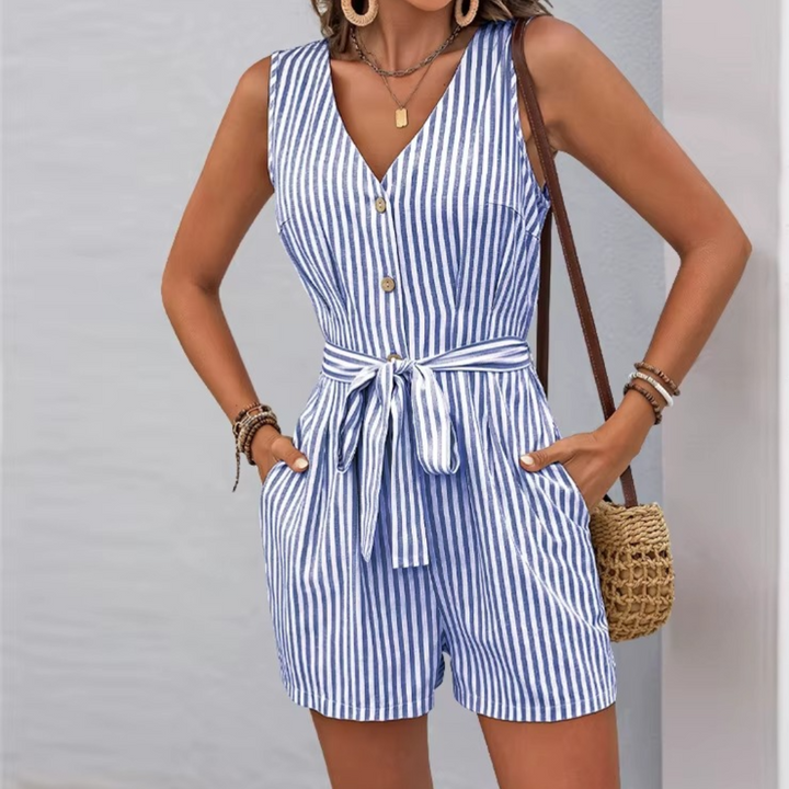 SOFIA STRIPED LINEN ROMPER
