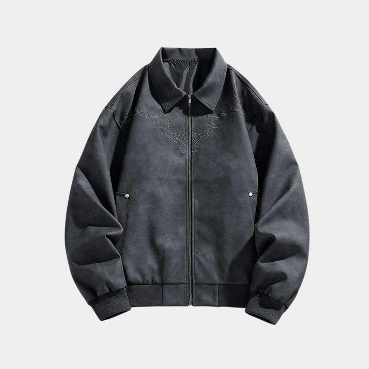 LEATHER ROYALE EMBROIDERED BOMBER