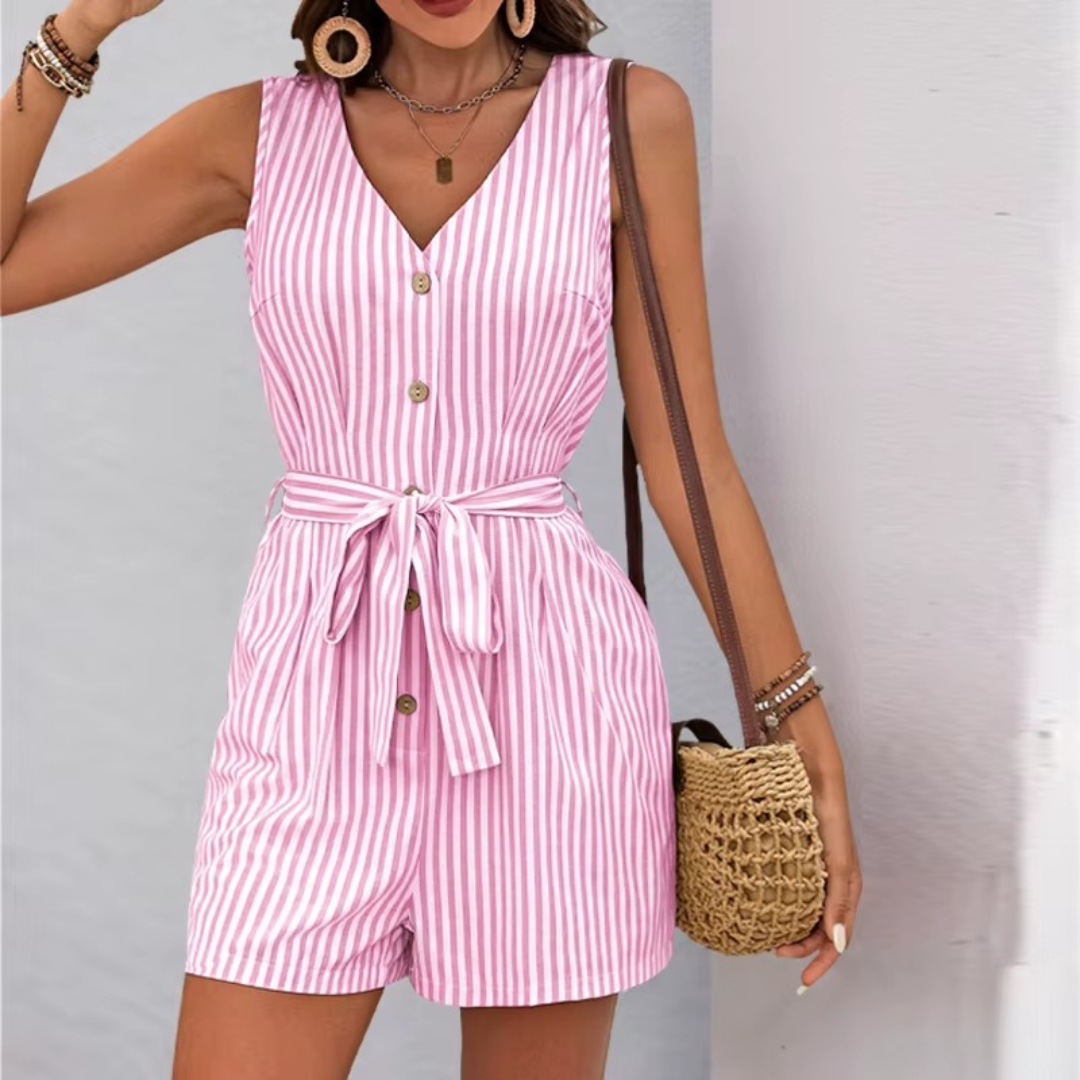 SOFIA STRIPED LINEN ROMPER