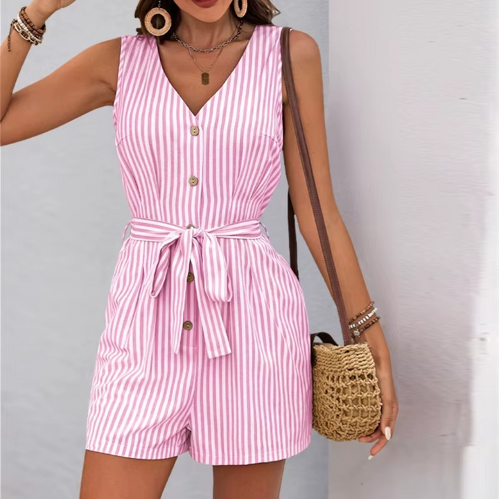 SOFIA STRIPED LINEN ROMPER