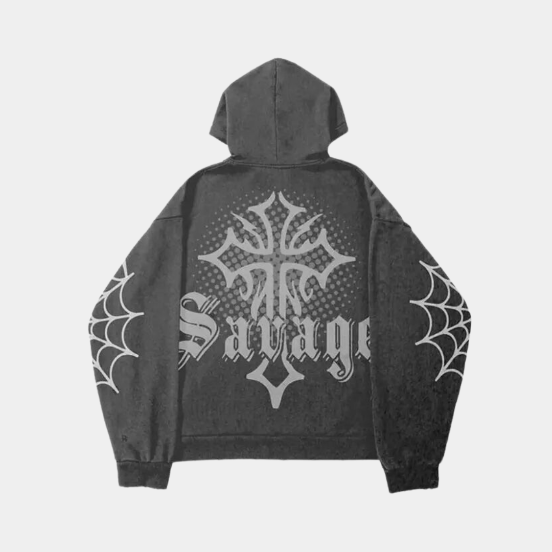 WEB GRAPHIC ZIP-UP HOODIE GRAY