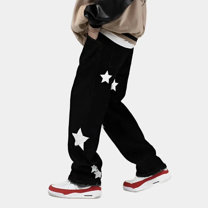 STAR EMBROIDERED JEANS BLACK